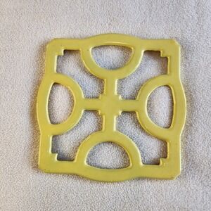 DESCOWARE‎ Enamel Cast Iron Trivet Yellow Belgium MCM VTG 1950's RARE